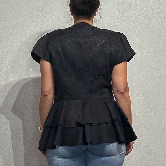 Virgo II Black Embroidered Floral Vintage Blouse Sz 16 - Picture 11 of 13